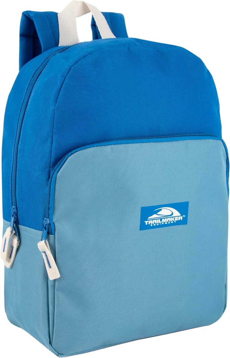 Trailmaker Color Block Backpacks for School Boys and Girls, 15 Inch Two Tone Colorful Small Travel Backpack for Kids (Blue) - Image 1
